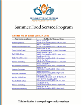  Summer Food Service Program Schedule 